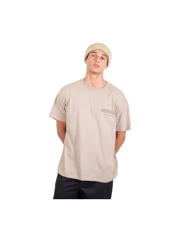 Brooklyn Cloth Originals Front Flock Tee, Stylish Comfort, Pumice Stone, for Men, Leisure Style